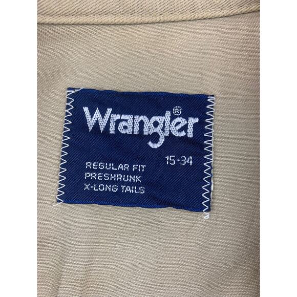 Wrangler Western Snap Shirt Mens 15 34 Khaki Beige Pearl Long Sleeve Regular Fit - Picture 4 of 9